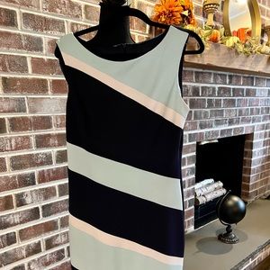 Connected apparel dress size 10 navy, light blue and white dress.